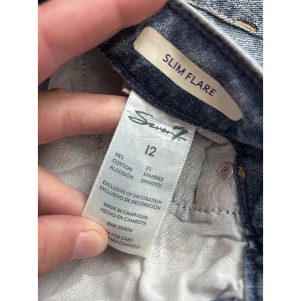Seven 7 Jeans Wmns 12 (Fits 33x32) Blue Denim Distressed Felicity Slim Flare NEW - Picture 5 of 10
